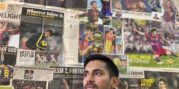 Mohit Hooda enjoys a beautiful collection of newspaper clippings featuring Lionel Messi.